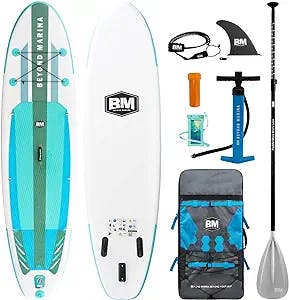 BEYOND MARINA Inflatable Paddle Board Stand Up Paddle Board, Featherlight Sup Board for Adult | Premium Double Action Pump, Backpack, Fiberglass Paddle, Leash, 10'6'' x 32" x 6"/11'6" x 31" x 6"