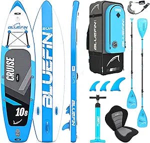 Bluefin Cruise SUP Package | Stand Up Inflatable Paddle Board | 6” Thick | Fibreglass Paddle | Kayak Conversion Kit | All Accessories | 5 Year Warranty | Multiple Sizes: Kids, 10’8, 12’, 15’
