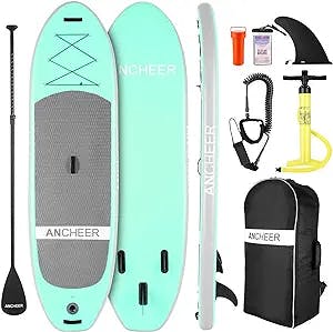 Inflatable Stand Up Paddle Board with Complete SUP Accessories, Backpack, Leash, Adjustable Paddle and Hand Pump, Bottom Fin, Waterproof Bag, Repair Kit, All-Round Board for Youth & Adult