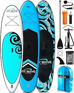 FITWAVE Paddle Board 9.5ft + Kit - Inflatable Paddle Boards for Adults - Inflatable Stand Up Paddle Board with Pump, Emergency Repair Kit, Bag & More - Anti Air Leaking & Nonslip Deck