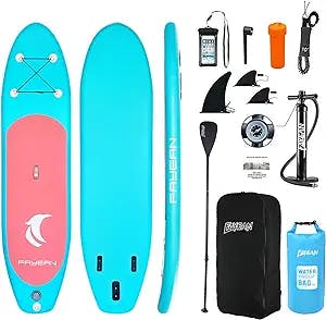 Paddle Board, FAYEAN Inflatable Stand Up Paddle Board SUP Board Ultra-Light 11.5' x 33''x 6'' Thick Paddleboard Includes Pump Adjustable Paddle Backpack Coil Leash Waterproof Bag Non-slip for Youth & Adults