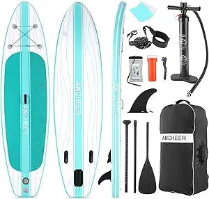 ANCHEER Inflatable Stand Up Paddle Board, Sup Board with Sup Accessories & Blackpack, Adjustable Paddle, Leash, Hand Pump for Youth Adults