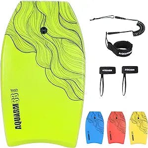AQUARM XPE Bodyboard 33-inch/36-inch/41-inch Bodyboarding with Premium Wrist Leash and Fin Tethers, Super Lightweight & Slick Bottom Perfect Surfing for Kids Teens and Adults
