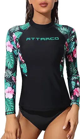 ATTRACO Rash Guard for Women Long Sleeve Printed Swim Shirts Rashguard UPF 50