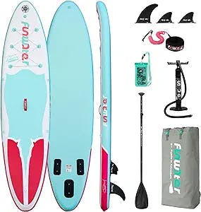 FunWater Inflatable Stand Up Paddle Board SUP with Paddleboard Accessories,Three Fins,Adjustable Paddle, Pump,Backpack, Leash, Waterproof Phone Bag …