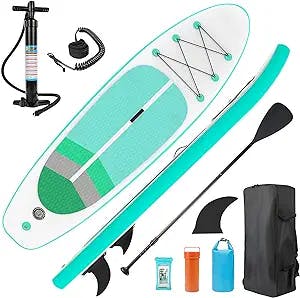 Bornway Inflatable Stand Up Paddle Board for Adults Non-Slip Deck Paddleboard with Premium Sup Accessories Including Double Action Pump, Surf Control, Backpack, Adjustable Paddle, Leash, Waterproof Bag, Repair Kit