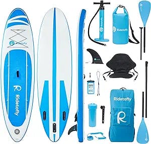 Ridetofly SU01 Stand Up Paddle Board 10.6'x32 x6, Inflatable SUP with 12pcs Accessories, Adjustable Paddles, Detachable Seat, Backpack Pump Fins Included, Paddle Boards for Adults Youth, Up to 330lbs