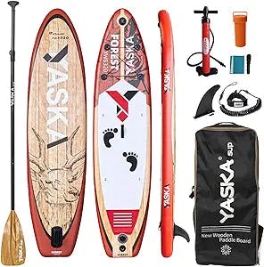 10.6ft Inflatable Stand Up Paddle Board- SUP Board for All Skill Levels with SUP Accessories & Fiberglass Paddle,Fin, Leash, Double Action Pump and ISUP Travel Backpack for Youth & Adult (red)…