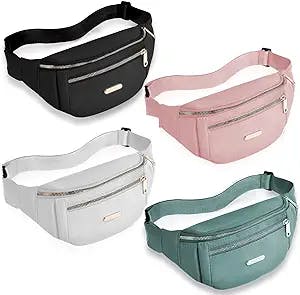4 Pcs Waterproof Fanny Packs for Women and Men,Adjustable Strap Crossbody Waist Pack ,Fashionable Fanny Pack Bulk for Running Hiking Exercise Traveling