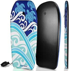 Body Boards for Beach, 37in/41 in Lightweight Bodyboard with Coiled Wrist Leash for Adults Surfboard Ocean Body Board EPS Deck and High-Speed HDPE Slick Bottom Durable