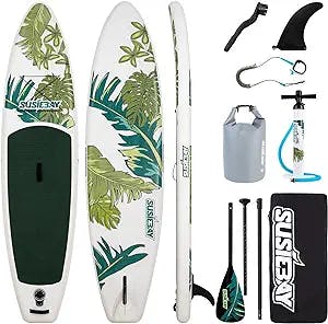Inflatable Paddle Board, 11ft Stand UP Paddle Board for Adult & Youth with sup Accessories, Wide Stance for All Levels, Traveling Board, Sup Board,Non-Slip Deck, Double Action Pump,SUSIEBAY