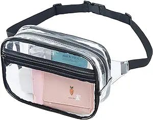 Dotpraise Clear Fanny Pack Stadium Approved for Women Men, Waterproof Clear Waist Bag with Adjustable Strap for Sports, Beach, Events, Concerts, Black