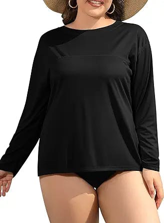 ATTRACO Women’s Plus Size Rash Guard Long Sleeve Swim Shirts UPF 50+ Sun Protection Top