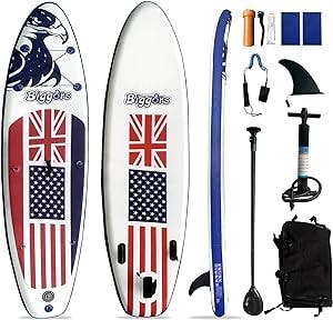 Biggors 10'6" Paddle Board, Inflatable Stand Up Paddleboard with Premium Accessories - Hand Pump, Leash, Floating Paddle, Backpack, SUP Standup Surfboard for Youth & Adult Yoga Surfing Traveling