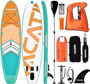 NACATIN Inflatable Stand Up Paddle Board, Upgrade Version 10′ 6″ Paddle Board with Free Premium SUP Accessories & Backpack,10L Dry Bag, Phone Pouch, Shoulder Strap.