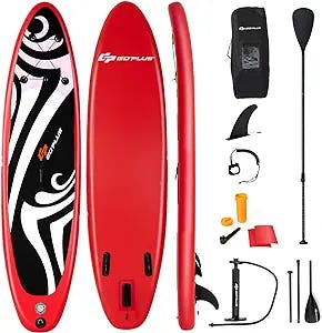 Goplus Inflatable Stand up Paddle Board, 10'/10.5'/11' SUP 6" Thick with Premium Accessories, Adjustable Aluminum Paddle, Leash, Carry Bag, Hand Pump, Removable Fin, ISUP for Adults
