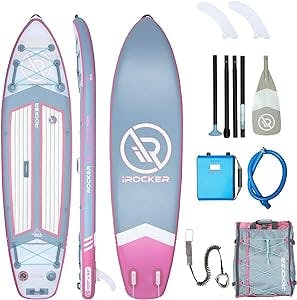 iROCKER All-Around Inflatable Stand Up Paddle Board, Ultra Serires, 10' Long x 32" Wide x 6" Thick Premium SUP with Backpack, 10' Leash, Fins, 12V Electric Pump & Accessory Pouch