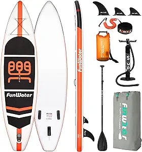 FunWater Stand Up Paddle Board 11'x33''x6'' Ultra-Light (20.4lbs) Inflatable Paddleboard with ISUP Accessories,Three Fins ,Adjustable Paddle, Pump,Backpack, Leash, Waterproof Phone Bag