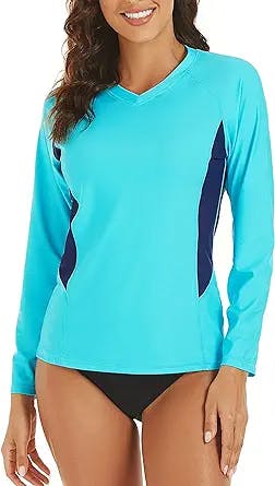 Lecieldusoir Women's Long Sleeve Rash Guard UPF 50+ Swim Shirt UV Sun Protection Swimsuit Bathing Suit Surf Top