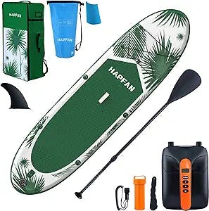 Hapfan Inflatable Stand Up Paddle Board 11’ x 32” x 6” w/High Pressure Electric Pump, All Around SUP Board w/Wide Stance, Anti-Sink Paddle, 20L Dry Bag - 350lbs Capacity for Adult Cruising, Yoga