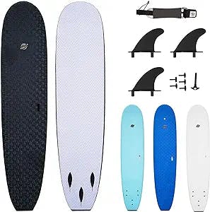 South Bay Board Co. - 7' / 8' / 9' Premium Foam Wax-Free Soft-Top Surfboards - Beginner Surfboards for Kids & Adults – Fins & Leash Included - Patented Heat Damage Prevention System