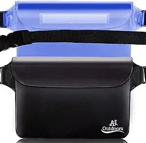 ANJ Outdoors 2PK Most Durable Waterproof Pouch/Waterproof Fanny Packs for Women and Men | 3-Zipper Beach Bags Waterproof Sandproof | Waterproof Wallet/Phone Case With Waist Strap for Swimming
