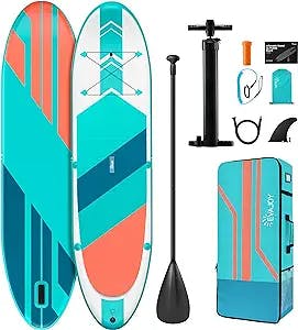 EVAJOY Inflatable Paddle Board 6'' Thick Around Stand Up Paddle Board with Portable iSUP Accessories & Waterproof Bag, Portable Hand Pump for Racing Touring Fishing , Safety Leash, Main Fin