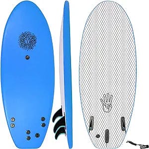 KONA SURF CO. The 4-4 Surfboard for Beginners Kids and Adults - Soft Top Foam Surfboards for Beach – Surf as a Boogie Board Bodyboard or Softboard - Includes Fins and Leash