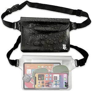 Waterproof Fanny Packs for Women & Men(2 Pack) Comes with an Adjustable Belt - Water Proof Pouchs for Beach ,Outdoor Water Sports, Boating, Hiking, Kayaking, Fishing - Black & Transparent