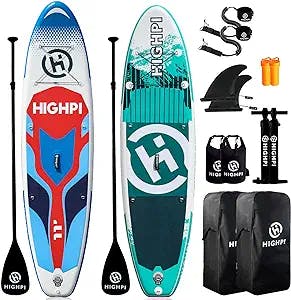 HIGHPI Inflatable Stand Up Paddle Boards, 10'6''x32''x6'' SUP with Accessories Backpack Anti-Slip Deck, Leash, Paddle and Hand Pump, Pink&Green Paddle Board Standing Boat for Youth & Adult