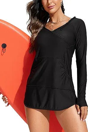 CRZ YOGA Womens UPF 50+ Hoodies Long Sleeve Rash Guard - Quick Dry Cover-Up Dress Swim Shirts Sun Protection Swimsuit Top