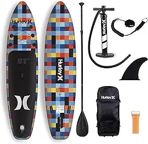 Hurley One & Only 10' 6" Stand Up Paddle Board with Backpack, Air Pump, Adjustable Floating Paddle, Coiled Leash, Fin & Repair Kit (Mosaic)