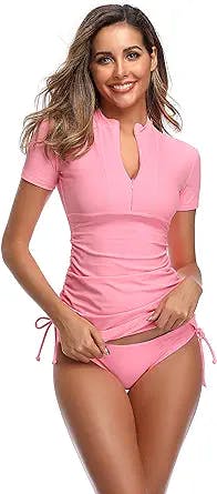 SAILBEE Women's UV Sun Protection Short Sleeve Rash Guard Wetsuit Swimsuit Top