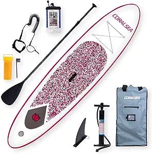CORALSEA Inflatable Paddle Board, 10‘6"x30"x6" Ultra-Light Stand Up Boards with ISUP Accessories & Backpack for All Skill Levels Include Leash, Adjustable Paddle, Repair Kit, Youth & Adult