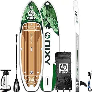 NIXY Huntington Inflatable Stand Up Paddle Board- Premium Compact SUP, Durable & Lightweight 9′6″ x 32″ x 6″ iSUP, Travel Bag, Carbon Hybrid Paddle, Hand Pump, Leash…