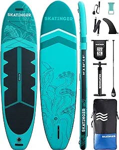 Skatinger 11'x34'' Extra Wide Inflatable Paddle Board, Up to 420lbsPaddle Boards for Adults, Stable Stand Up Paddle Board, 2 People/Family, Wide&Stable, Floating Paddle, Shoulder Strap, US Fin