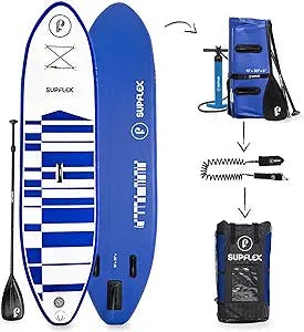 Supflex 10' Inflatable Stand Up Paddleboard (6" Thick) | 2-YR Warranty, Includes Backpack, Paddle, HP Pump & Free Leash