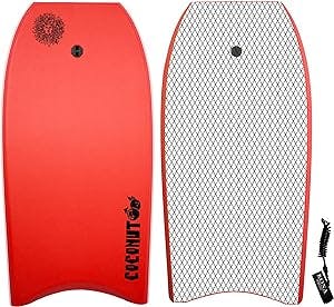KONA SURF CO. Coconut Body Board Lightweight Soft Foam Top Boogie Bodyboard Package Includes Premium Wrist Leash