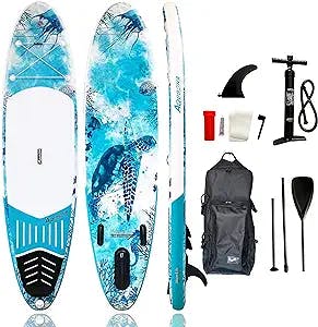 ‘10'6"/11'Inflatable Stand Up Paddle Board Yoga Traveling Board for Surfing Everything Included with Adj Floating Paddle, Hand Pump, ISUP Travel Backpack, Leash, Fin.