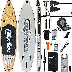 Tidal King 10'8x32x6 Monaco Double-Layer ISUP Inflatable Paddle Board with Kayak Kit, Carbon Paddle, Seat, US Fin Box, 10L Dry Bag, Rapid Pump, Backpack, Phone Case, Leash & 2 Year Warranty